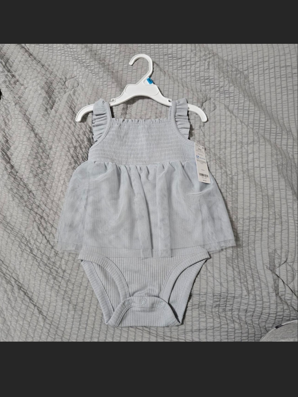 Carter's Light Gray/blue Ruffle Strap Bodysuit Dress NWT